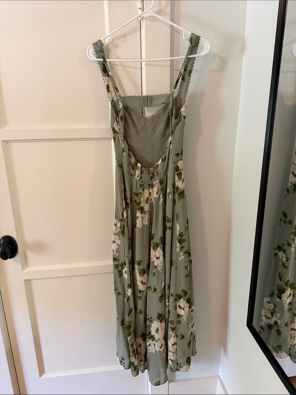 Reformation Sage Green Floral Midi Dress with White Blossoms - Picture 2 of 4